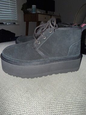 UGG Black Suede Platform Neumel Heritage Ankle Booties